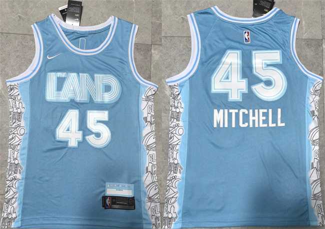 Men%27s Cleveland Cavaliers #45 Donovan Mitchell Light Blue 2024 City Edition Stitched Jersey
